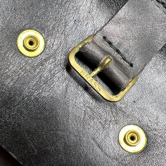 Black Leather Belt 38-34 with Double Snap Pouch Solid Brass Hardware main image 8